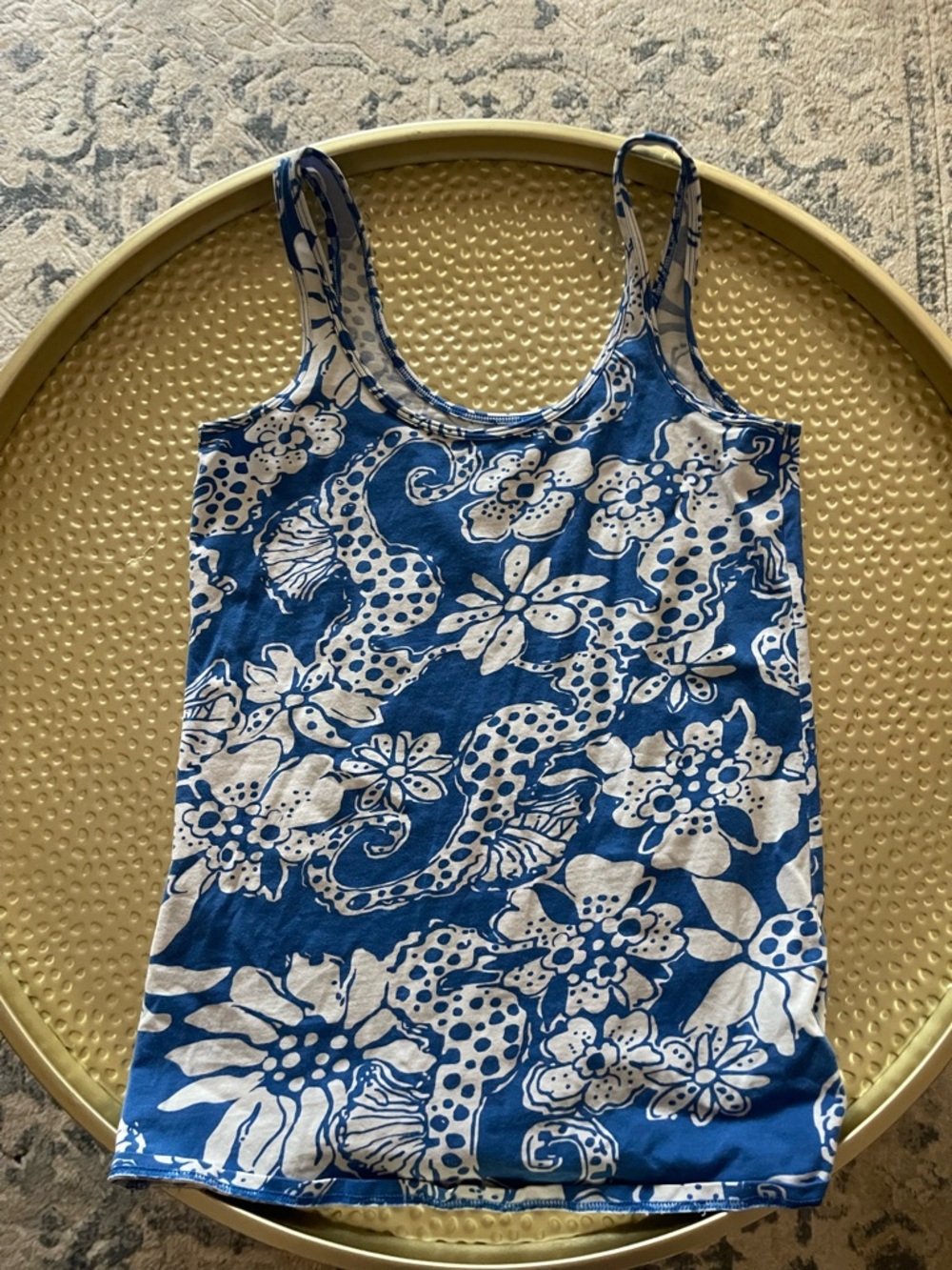 Lilly Pulitzer Blue and White Floral Tank Top